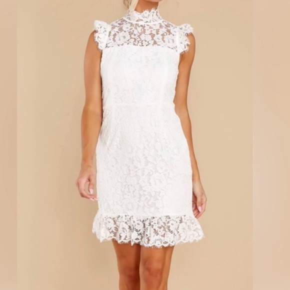 OFF-WHITE STORIA LACE OVERLAY HIGH NECK DRESS!! M Medium - Picture 10 of 11